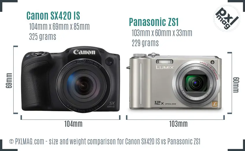 Canon SX420 IS vs Panasonic ZS1 size comparison