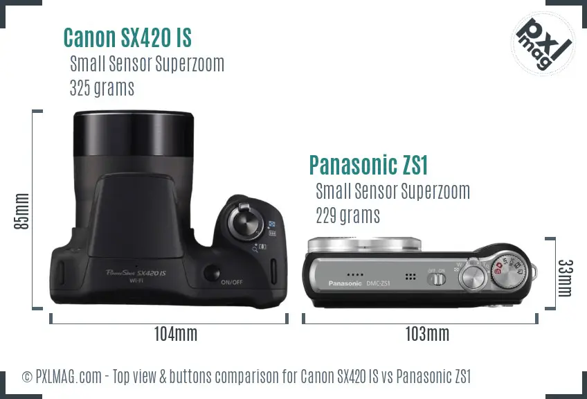 Canon SX420 IS vs Panasonic ZS1 top view buttons comparison