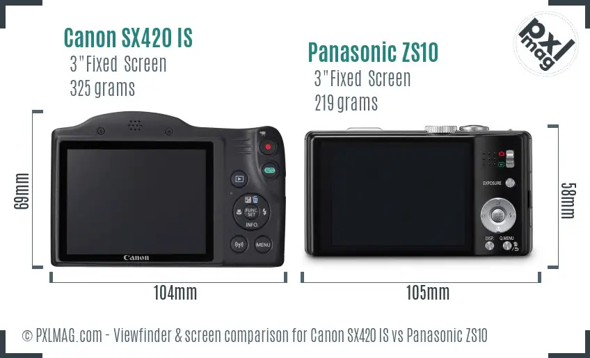 Canon SX420 IS vs Panasonic ZS10 Screen and Viewfinder comparison