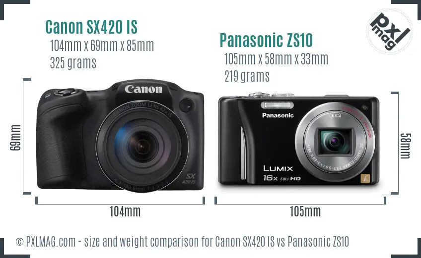 Canon SX420 IS vs Panasonic ZS10 size comparison
