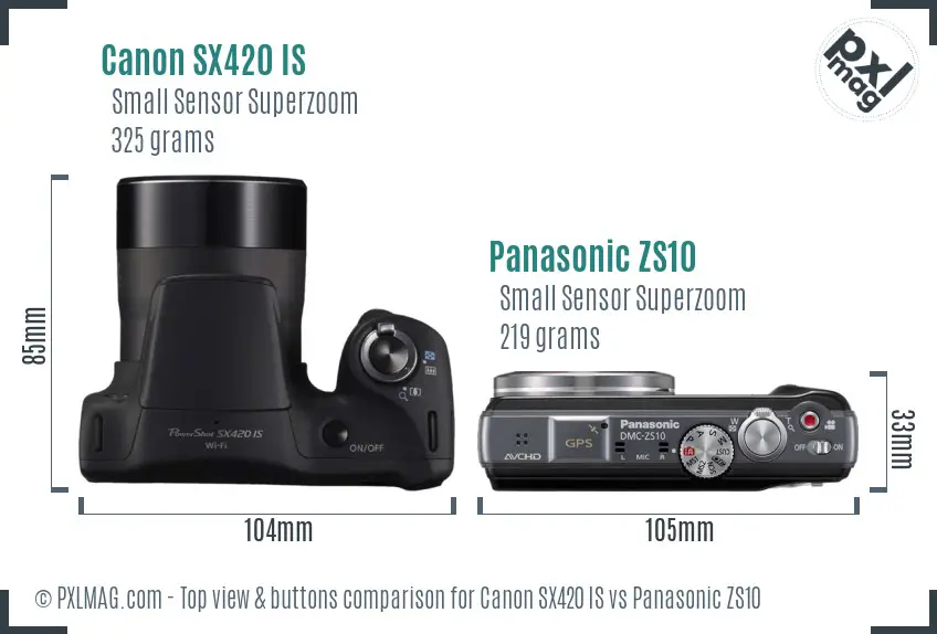 Canon SX420 IS vs Panasonic ZS10 top view buttons comparison