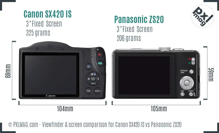 Canon SX420 IS vs Panasonic ZS20 Screen and Viewfinder comparison