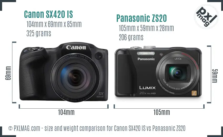 Canon SX420 IS vs Panasonic ZS20 size comparison