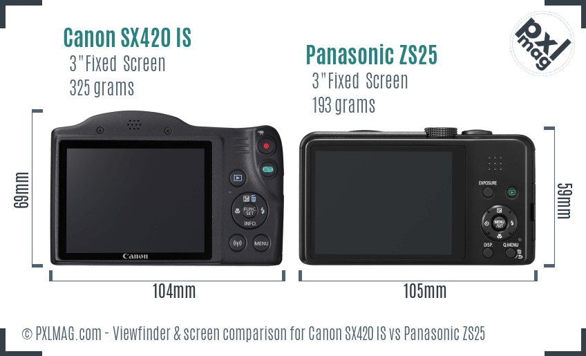 Canon SX420 IS vs Panasonic ZS25 Screen and Viewfinder comparison