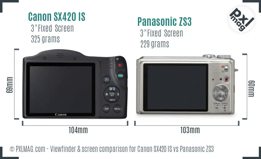 Canon SX420 IS vs Panasonic ZS3 Screen and Viewfinder comparison