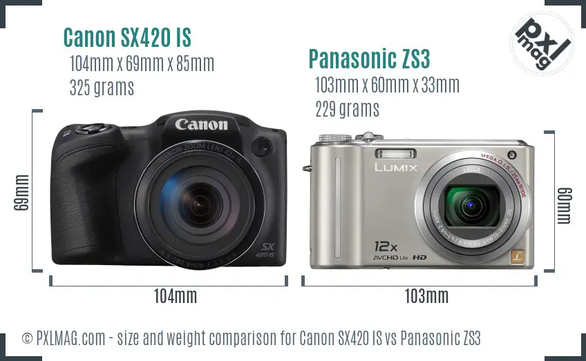 Canon SX420 IS vs Panasonic ZS3 size comparison