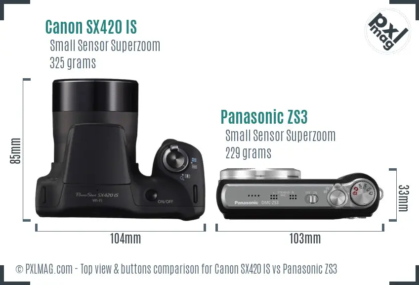 Canon SX420 IS vs Panasonic ZS3 top view buttons comparison