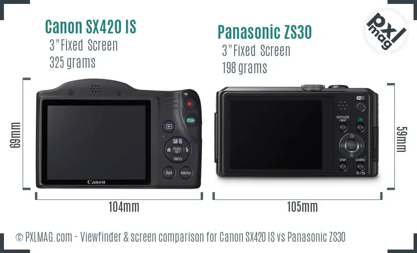 Canon SX420 IS vs Panasonic ZS30 Screen and Viewfinder comparison