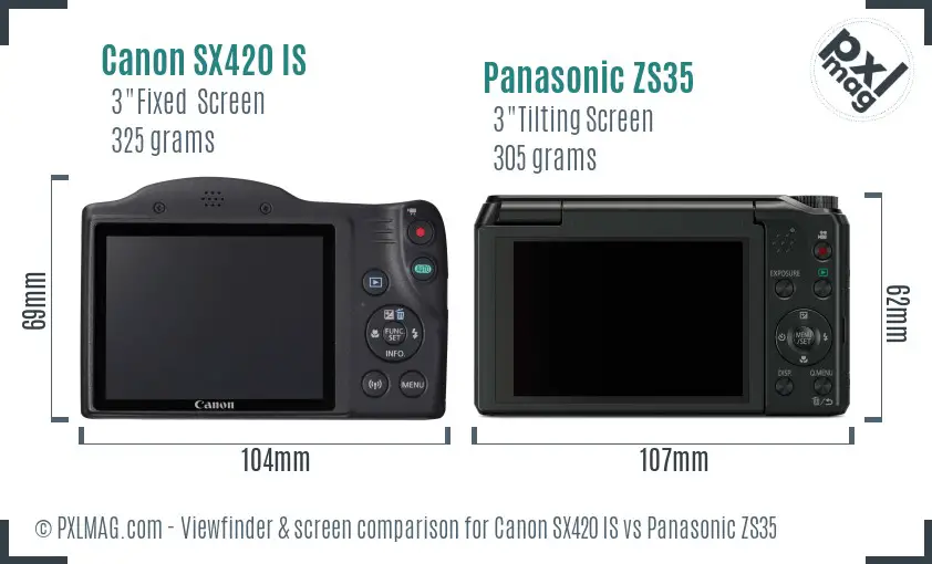 Canon SX420 IS vs Panasonic ZS35 Screen and Viewfinder comparison