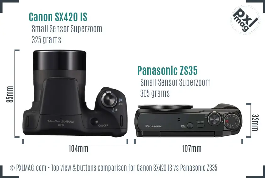 Canon SX420 IS vs Panasonic ZS35 top view buttons comparison
