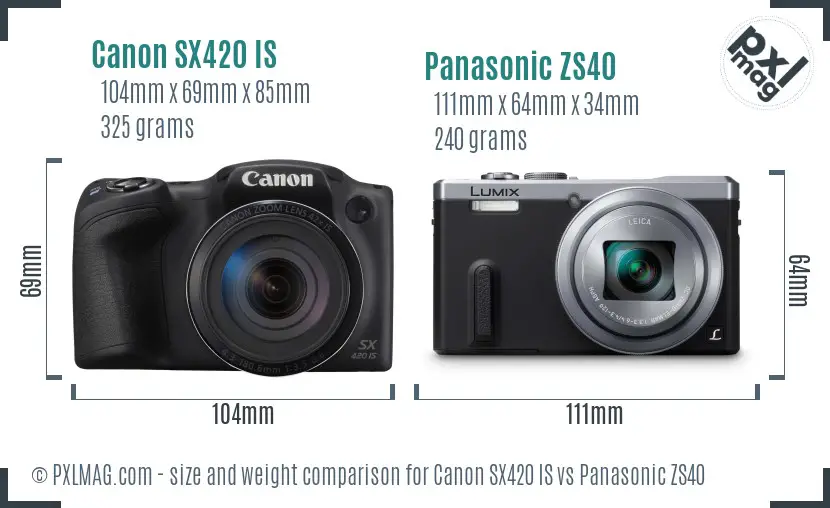 Canon SX420 IS vs Panasonic ZS40 size comparison