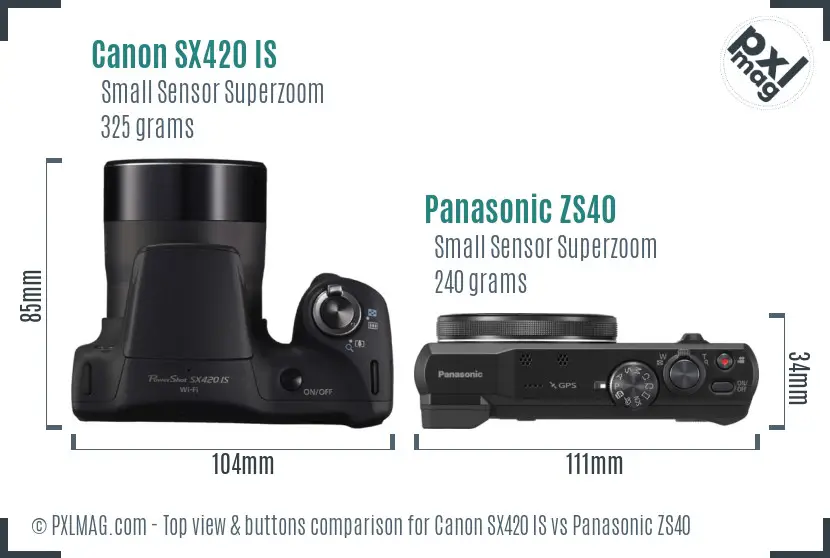 Canon SX420 IS vs Panasonic ZS40 top view buttons comparison