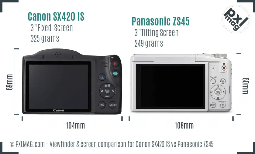 Canon SX420 IS vs Panasonic ZS45 Screen and Viewfinder comparison Canon SX420 IS vs Panasonic ZS45 Screen and Viewfinder comparison