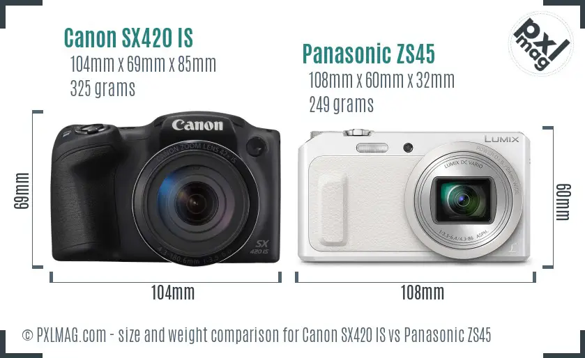Canon SX420 IS vs Panasonic ZS45 size comparison Canon SX420 IS vs Panasonic ZS45 size comparison