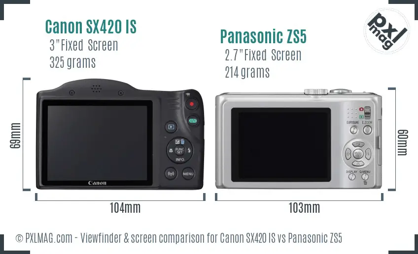 Canon SX420 IS vs Panasonic ZS5 Screen and Viewfinder comparison