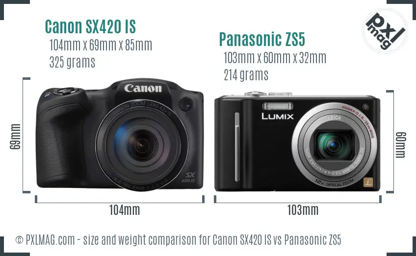 Canon SX420 IS vs Panasonic ZS5 size comparison