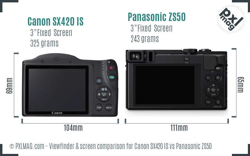 Canon SX420 IS vs Panasonic ZS50 Screen and Viewfinder comparison Canon SX420 IS vs Panasonic ZS50 Screen and Viewfinder comparison