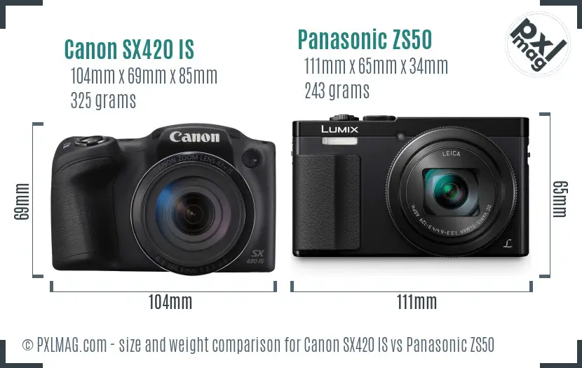 Canon SX420 IS vs Panasonic ZS50 size comparison Canon SX420 IS vs Panasonic ZS50 size comparison