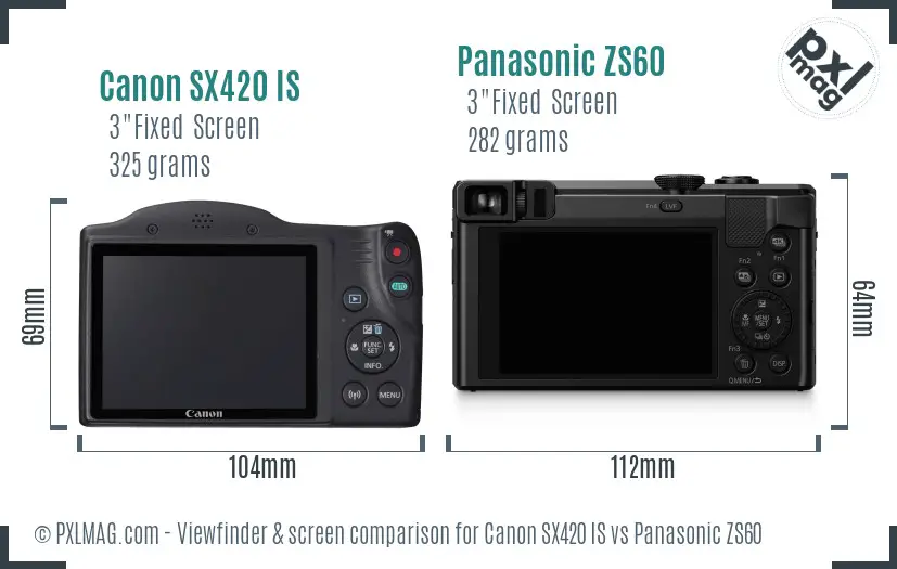 Canon SX420 IS vs Panasonic ZS60 Screen and Viewfinder comparison