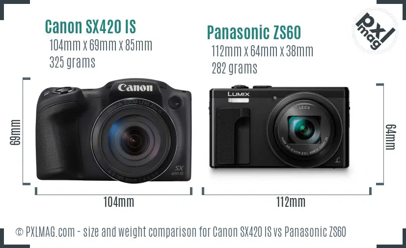 Canon SX420 IS vs Panasonic ZS60 size comparison