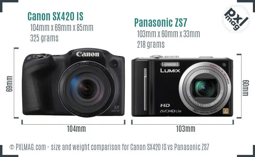 Canon SX420 IS vs Panasonic ZS7 size comparison