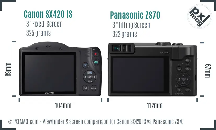Canon SX420 IS vs Panasonic ZS70 Screen and Viewfinder comparison