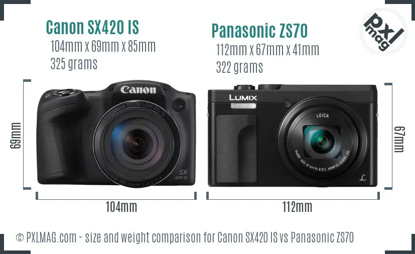 Canon SX420 IS vs Panasonic ZS70 size comparison
