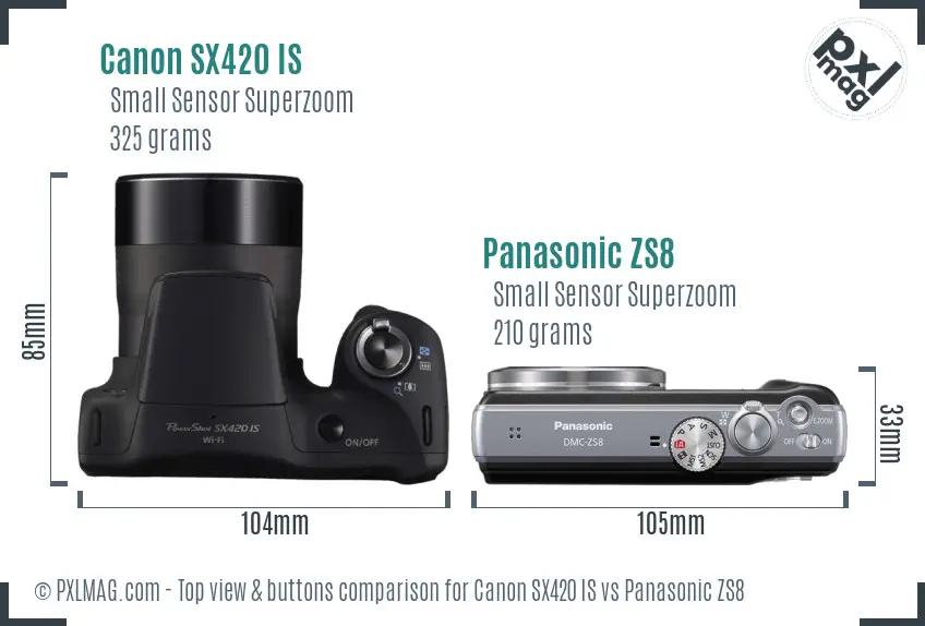 Canon SX420 IS vs Panasonic ZS8 top view buttons comparison