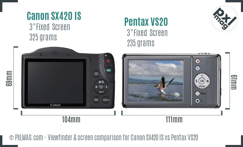 Canon SX420 IS vs Pentax VS20 Screen and Viewfinder comparison Canon SX420 IS vs Pentax VS20 Screen and Viewfinder comparison