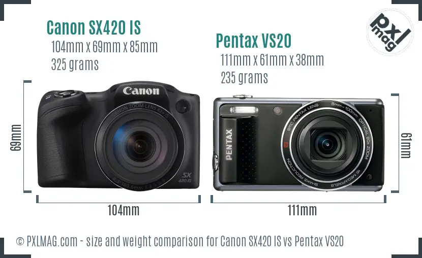 Canon SX420 IS vs Pentax VS20 size comparison Canon SX420 IS vs Pentax VS20 size comparison