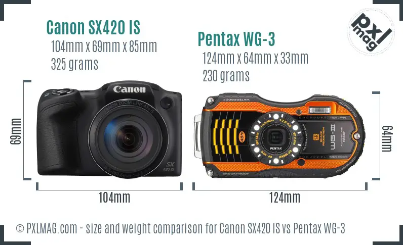 Canon SX420 IS vs Pentax WG-3 size comparison