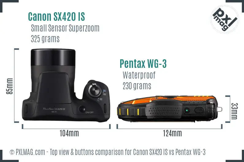 Canon SX420 IS vs Pentax WG-3 top view buttons comparison