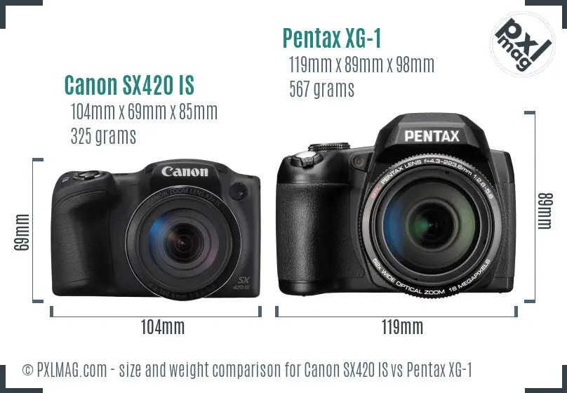Canon SX420 IS vs Pentax XG-1 size comparison