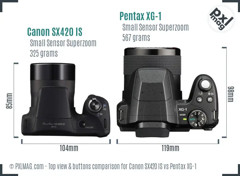 Canon SX420 IS vs Pentax XG-1 top view buttons comparison