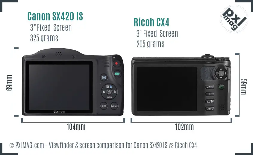 Canon SX420 IS vs Ricoh CX4 Screen and Viewfinder comparison