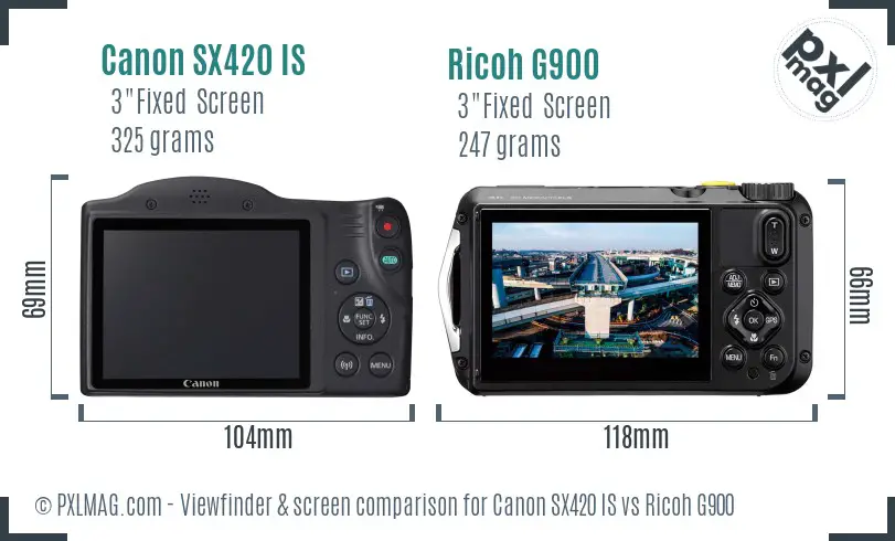 Canon SX420 IS vs Ricoh G900 Screen and Viewfinder comparison