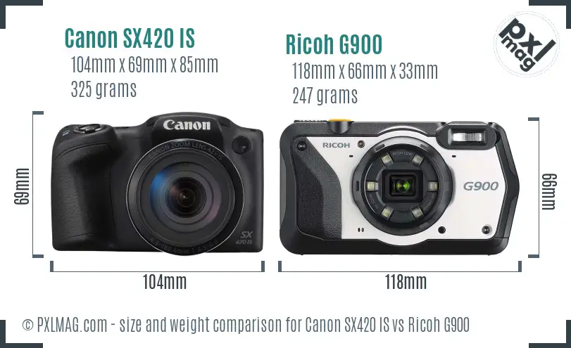 Canon SX420 IS vs Ricoh G900 size comparison