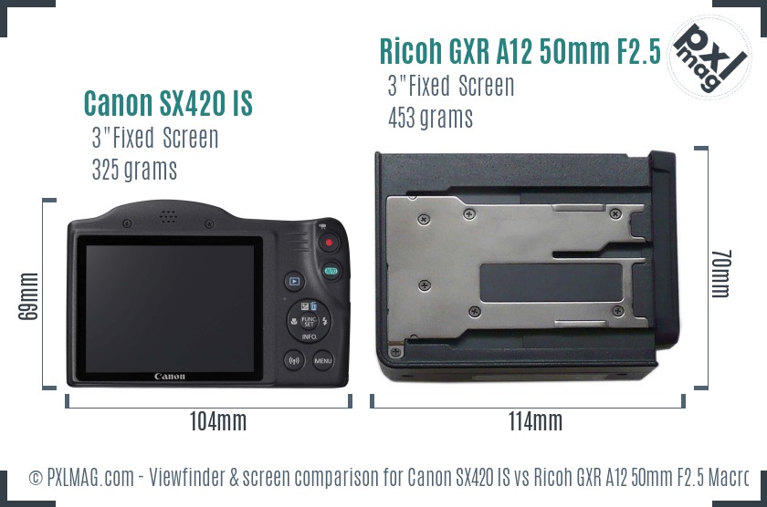 Canon SX420 IS vs Ricoh GXR A12 50mm F2.5 Macro Screen and Viewfinder comparison