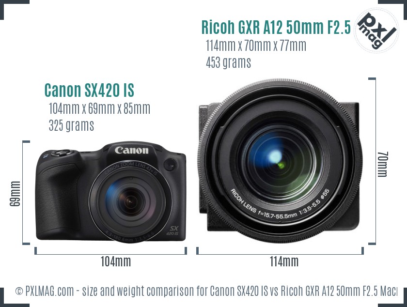 Canon SX420 IS vs Ricoh GXR A12 50mm F2.5 Macro size comparison