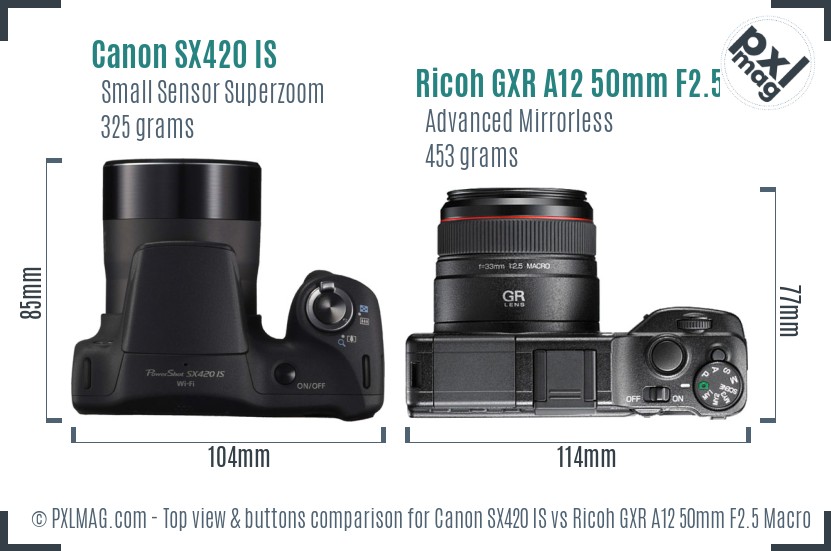 Canon SX420 IS vs Ricoh GXR A12 50mm F2.5 Macro top view buttons comparison
