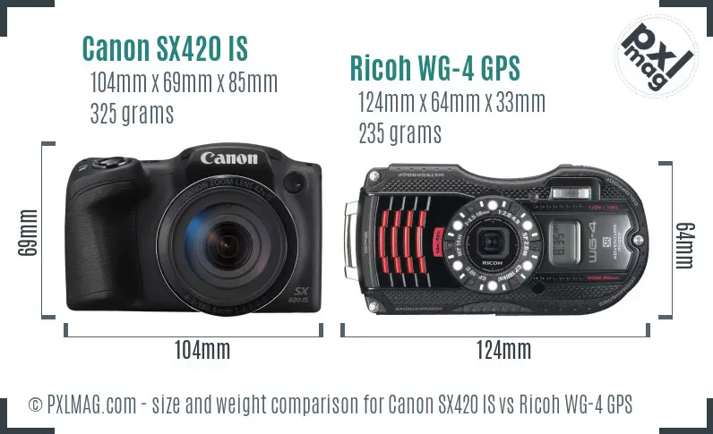 Canon SX420 IS vs Ricoh WG-4 GPS size comparison