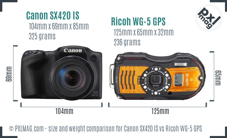 Canon SX420 IS vs Ricoh WG-5 GPS size comparison Canon SX420 IS vs Ricoh WG-5 GPS size comparison