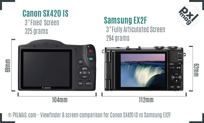 Canon SX420 IS vs Samsung EX2F Screen and Viewfinder comparison Canon SX420 IS vs Samsung EX2F Screen and Viewfinder comparison