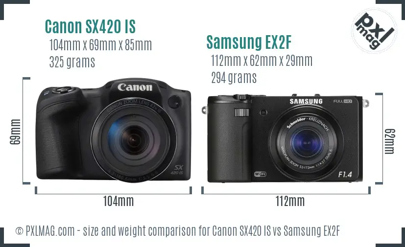 Canon SX420 IS vs Samsung EX2F size comparison Canon SX420 IS vs Samsung EX2F size comparison