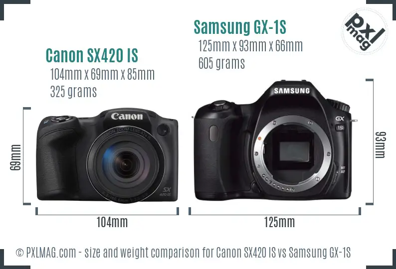 Canon SX420 IS vs Samsung GX-1S size comparison