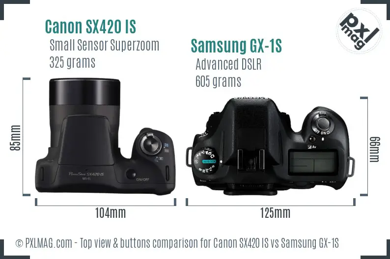 Canon SX420 IS vs Samsung GX-1S top view buttons comparison