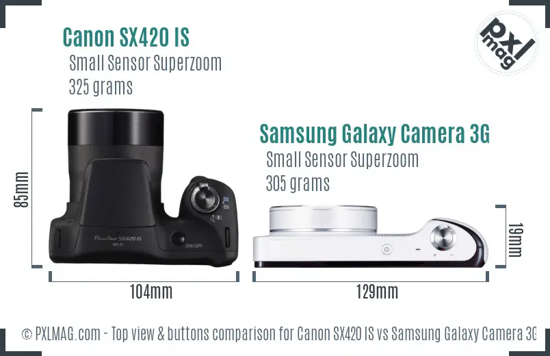 Canon SX420 IS vs Samsung Galaxy Camera 3G top view buttons comparison