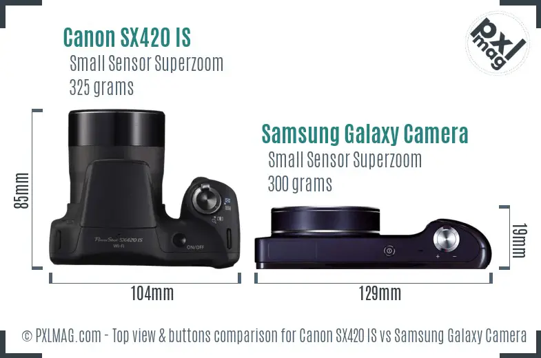 Canon SX420 IS vs Samsung Galaxy Camera top view buttons comparison