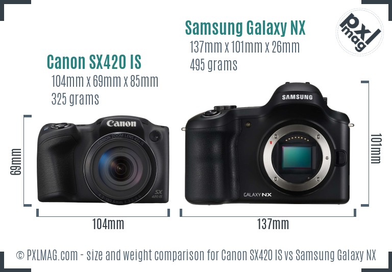 Canon SX420 IS vs Samsung Galaxy NX size comparison Canon SX420 IS vs Samsung Galaxy NX size comparison