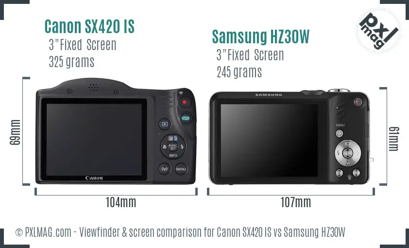 Canon SX420 IS vs Samsung HZ30W Screen and Viewfinder comparison